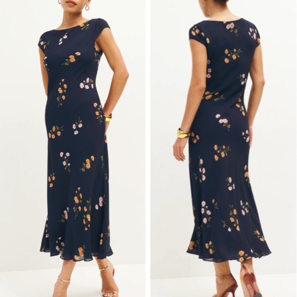 Reformation Navy Floral Midi Dress - Picture 1 of 10